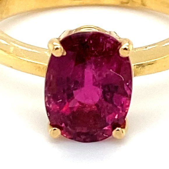 Red Fluorite Diamond Gold Ring Rubellite 3.02ct Solid 18K Yellow Gold Ring